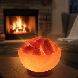 Fire Bowl Style Himalayan Salt Lamp with Natural Rock Salt Chunks – Warm Amber Glow & Air Purifier 