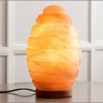 Egg Shape Himalayan Crystal Salt Lamp with Carved Lines – Natural Air Purifier & Decorative Glow