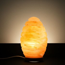 Egg Shape Himalayan Crystal Salt Lamp with Carved Lines – Natural Air Purifier & Decorative Glow