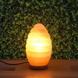 Egg Shape Himalayan Crystal Salt Lamp with Carved Lines – Natural Air Purifier & Decorative Glow