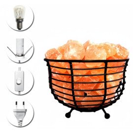 Bowl Shape Metal Basket Salt Lamp with Natural Salt Chunks – Soothing Light & Air Purifier