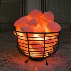 Bowl Shape Metal Basket Salt Lamp with Natural Salt Chunks – Soothing Light & Air Purifier