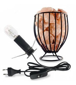 Oval Style Metal Basket Salt Lamp with Natural Himalayan Rock Salt Chunks – Air Purifier & Warm Amber Glow