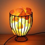 Oval Style Metal Basket Salt Lamp with Natural Himalayan Rock Salt Chunks – Air Purifier & Warm Amber Glow