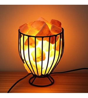 Oval Style Metal Basket Salt Lamp with Natural Himalayan Rock Salt Chunks – Air Purifier & Warm Amber Glow