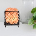 Square Shape Metal Basket Himalayan Salt Lamp with Natural Salt Chunks – Air Purifier & Warm Amber Glow