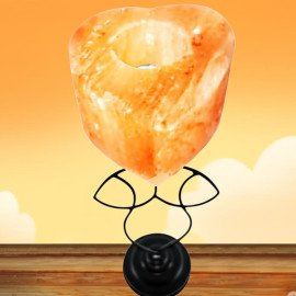 Heart Shape Himalayan Salt Candle Holder with Elegant Metal Stand – Romantic Glow & Natural Charm
