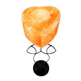 Heart Shape Himalayan Salt Candle Holder with Elegant Metal Stand – Romantic Glow & Natural Charm