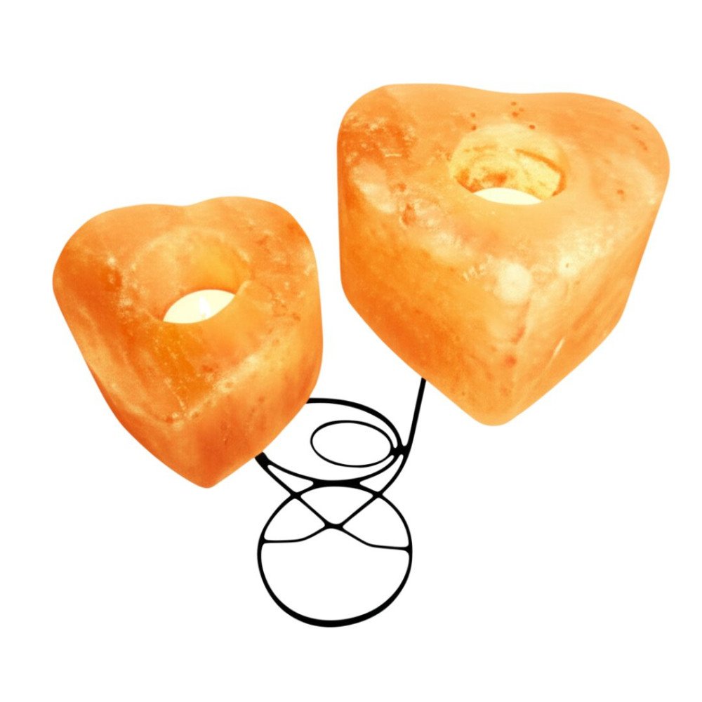Heart Shape Himalayan Salt Candle Holders with Metal Stand (Pack of 2) – Romantic Tealight Set & Natural Decor