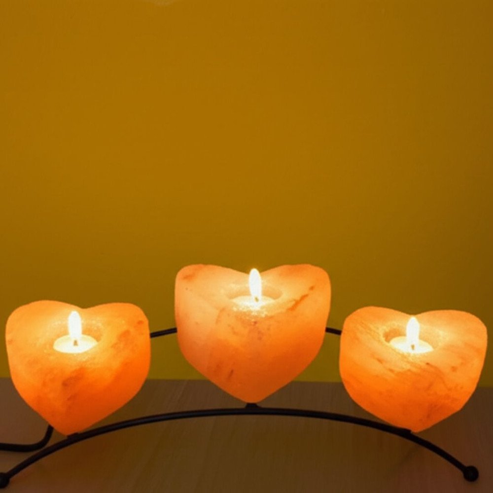 Heart Shape Himalayan Salt Candle Holders with Metal Stand (Pack of 3) – Tealight Set for Romantic Glow & Natural Home Décor          Ask ChatGPT