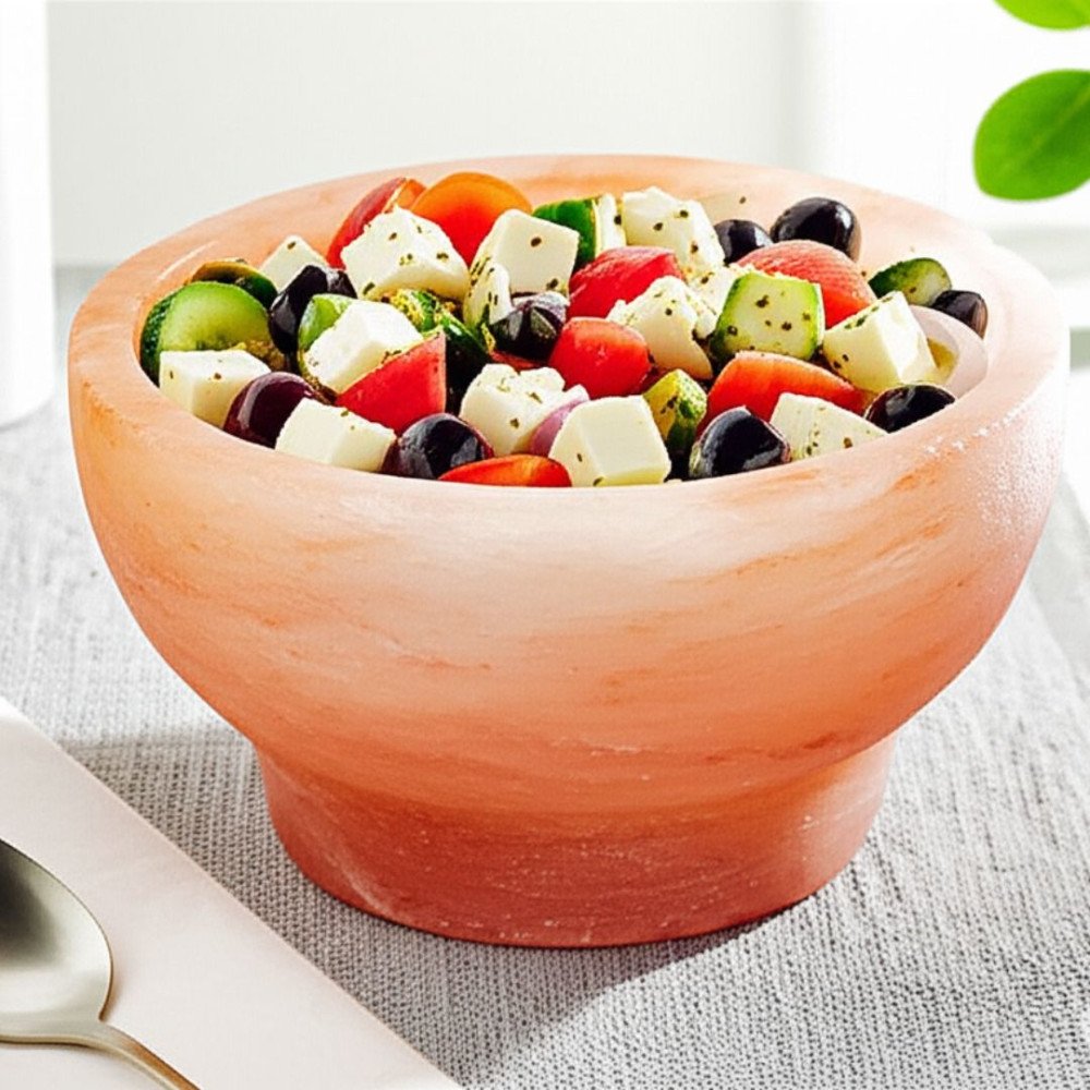 Himalayan Pink Salt Salad & Fruit Bowl – Natural Mineral-Rich Salt Addition for Serving & Wellness